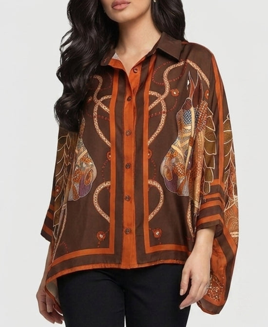 
Horse Print Blouse in BROWN MULTI view 1