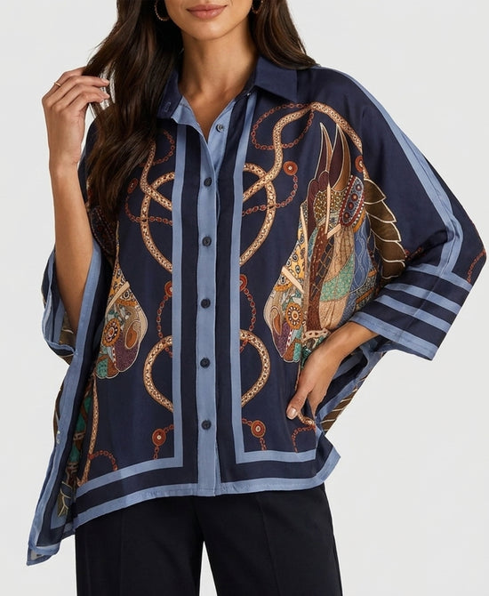 
Horse Print Blouse in NAVY view 1