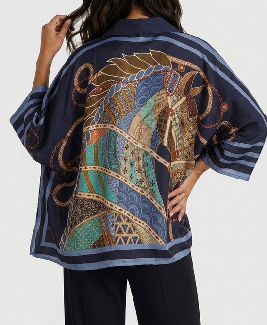 
Horse Print Blouse in NAVY view 2