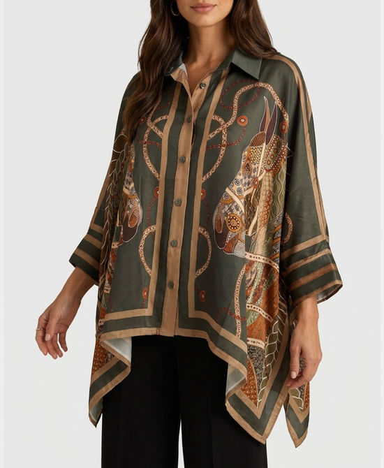 
Horse Print Blouse in OLIVE view 1