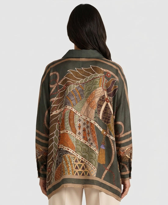 
Horse Print Blouse in OLIVE view 2