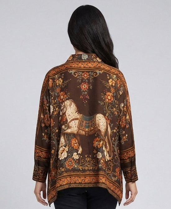 
Horse & Floral Print Blouse in BROWN MULTI view 2
