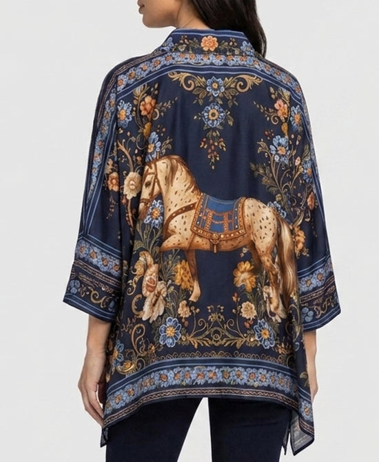 
Horse & Floral Print Blouse in NAVY MULTI view 2