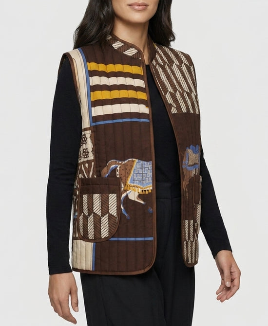 
Horse Print Quilted Vest in BROWN view 1