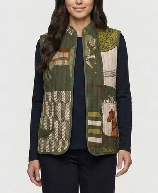 
Horse Print Quilted Vest in OLIVE view 1