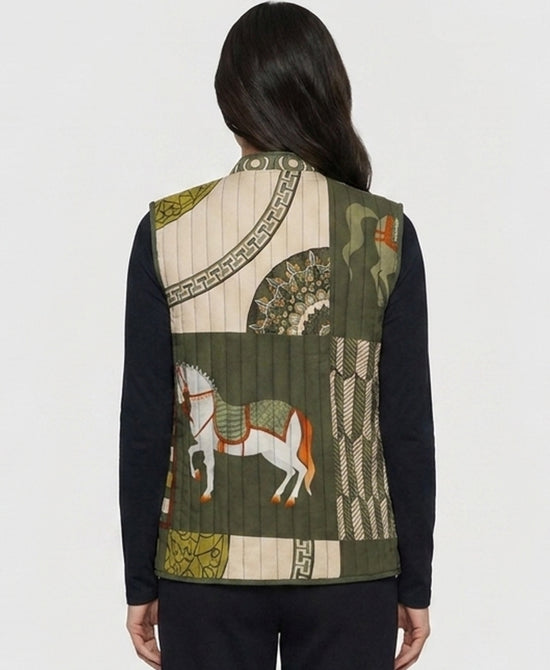 
Horse Print Quilted Vest in OLIVE view 2