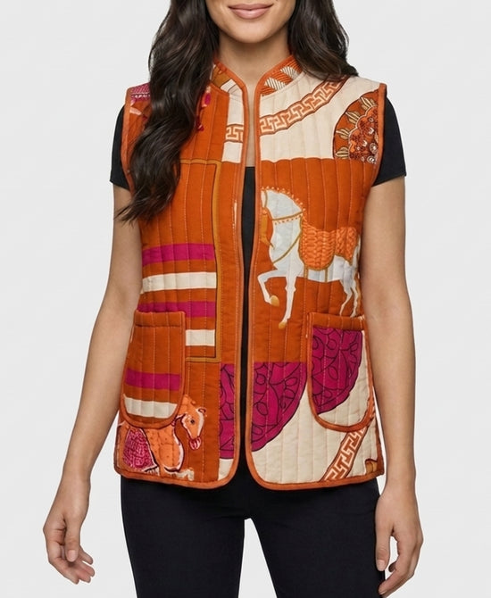 
Horse Print Quilted Vest in ORANGE view 1
