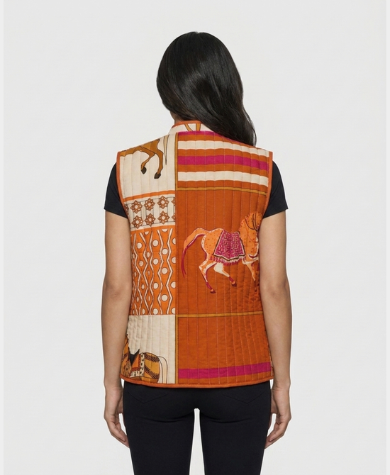 
Horse Print Quilted Vest in ORANGE view 2