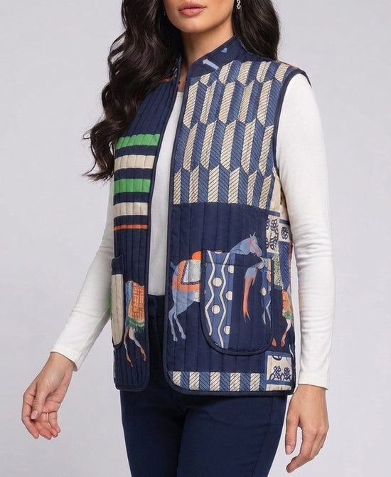 
Horse Print Quilted Vest in NAVY MULTI view 1