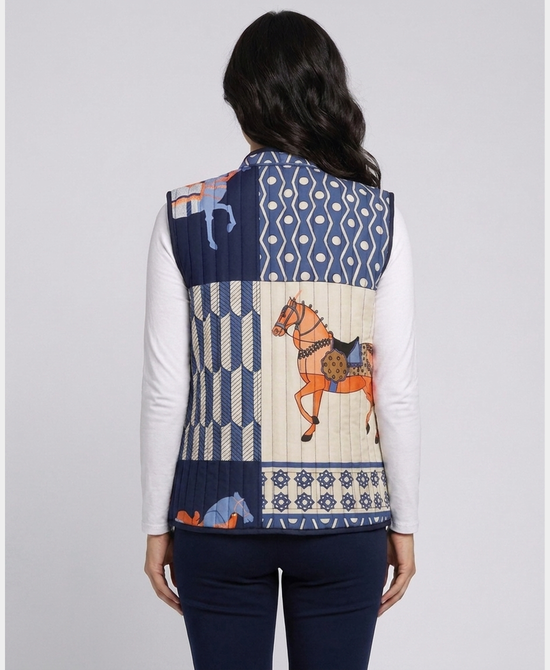 
Horse Print Quilted Vest in NAVY MULTI view 2