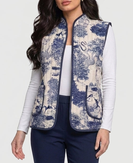 
Jungle Print Quilted Vest in NAVY/WHITE view 1