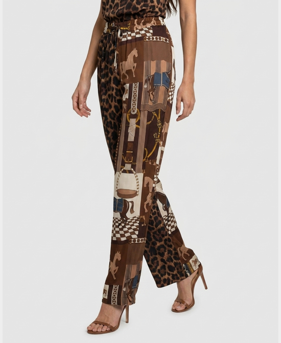 
Leopard & Horse Print Pants in BROWN MULTI view 1