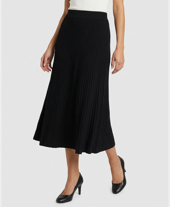 
Pleated Knit Midi Skirt in BLACK view 1