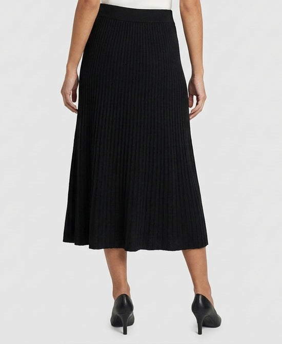 
Pleated Knit Midi Skirt in BLACK view 2
