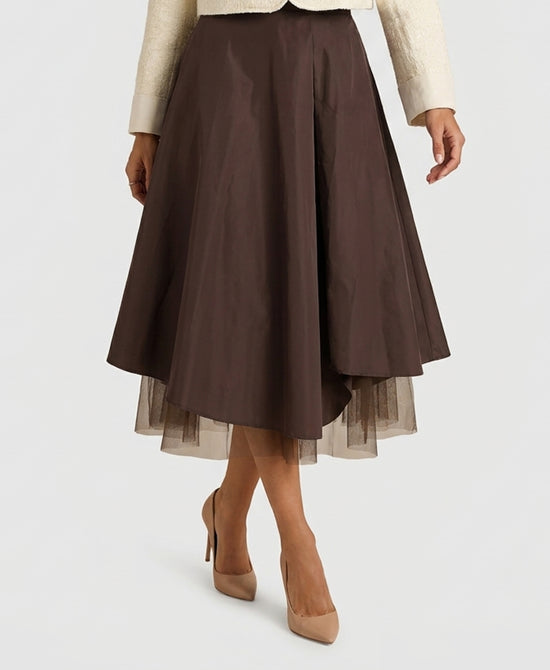 
Mixed Media Tulle Skirt in BROWN view 1