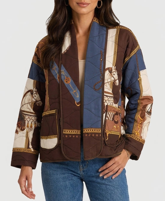 
Horse Print Quilted Jacket in BROWN MULTI view 1