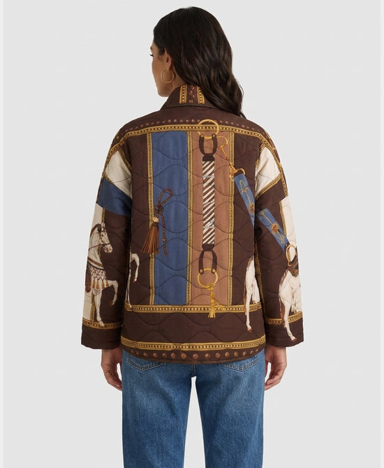 
Horse Print Quilted Jacket in BROWN MULTI view 2