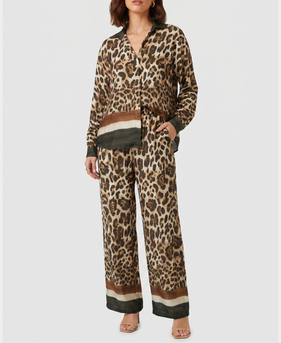 
Leopard Print Blouse & Pants Set- 2 Pc Set in OLIVE/TAN view 1