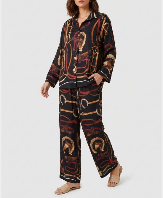 
Horse Print Blouse & Pants Set- 2 Pc Set in BLACK MULTI view 1