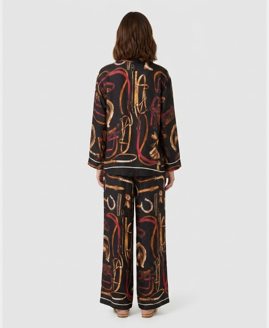 
Horse Print Blouse & Pants Set- 2 Pc Set in BLACK MULTI view 2