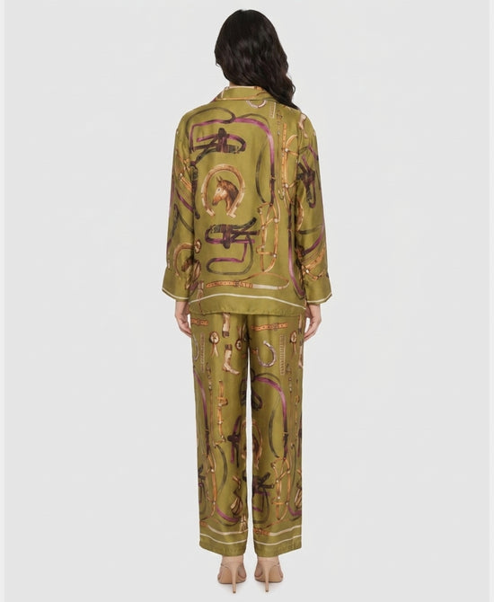 
Horse Print Blouse & Pants Set- 2 Pc Set in DARK CHARTREUSE view 2
