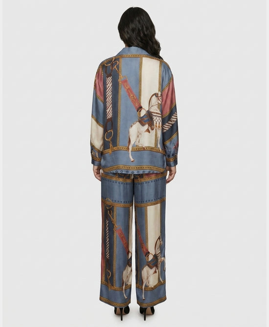 
Horse Print Blouse & Pants Set- 2 Pc Set in BLUE MULTI view 2