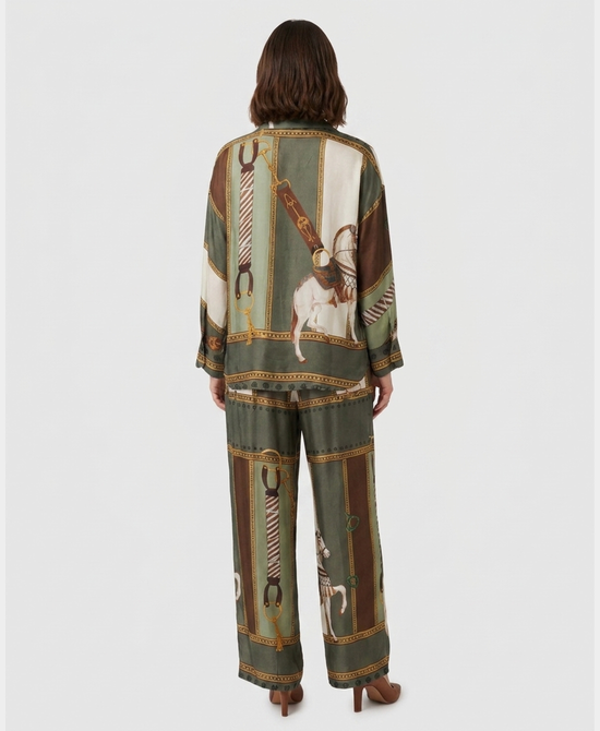 
Horse Print Blouse & Pants Set- 2 Pc Set in OLIVE MULTI view 2