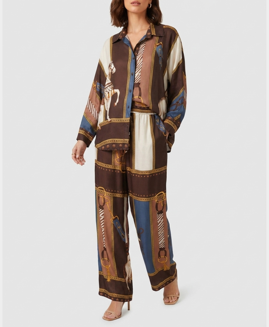 
Horse Print Blouse & Pants Set- 2 Pc Set in BROWN MULTI view 1