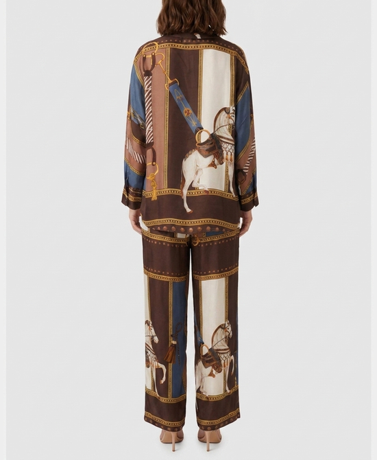 
Horse Print Blouse & Pants Set- 2 Pc Set in BROWN MULTI view 2