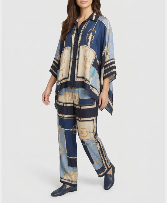 
Chain Print Blouse & Pants Set- 2 Pc Set in BLUE MULTI view 1
