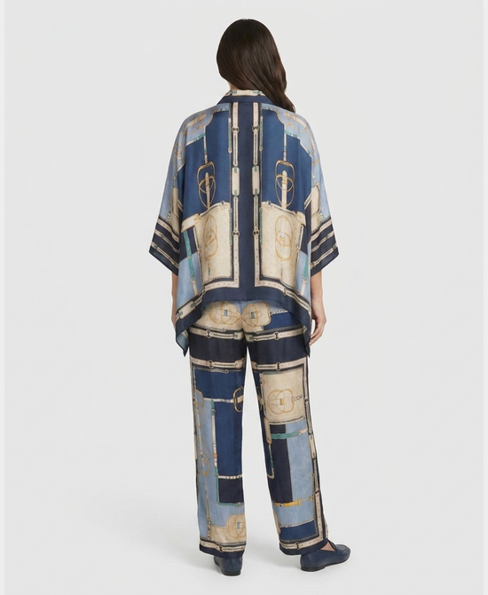 
Chain Print Blouse & Pants Set- 2 Pc Set in BLUE MULTI view 2