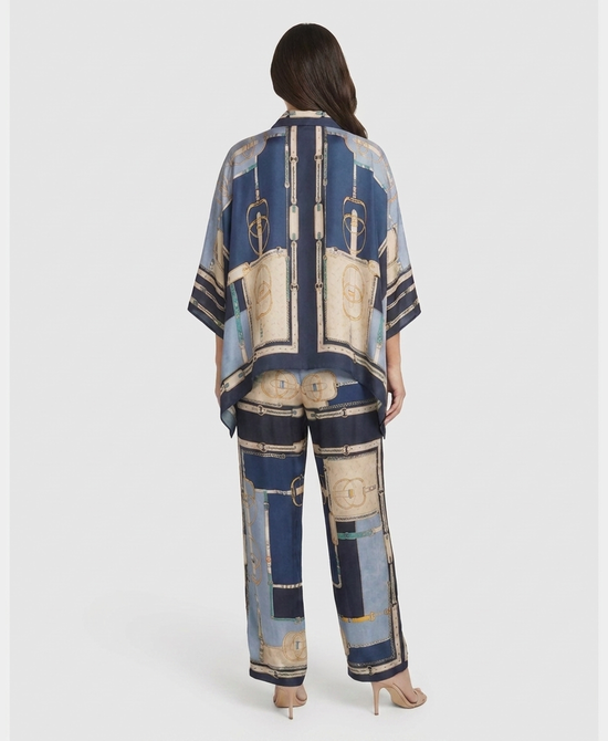 
Chain Print Blouse & Pants Set- 2 Pc Set in BLUE MULTI view 2