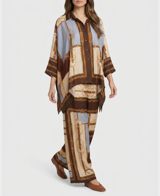 
Chain Print Blouse & Pants Set- 2 Pc Set in BROWN MULTI view 1