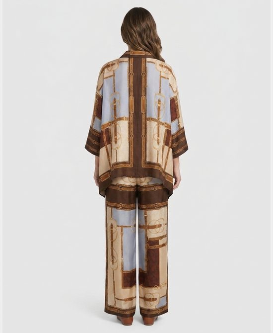 
Chain Print Blouse & Pants Set- 2 Pc Set in BROWN MULTI view 2