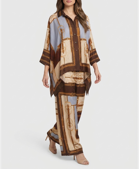
Chain Print Blouse & Pants Set- 2 Pc Set in BROWN MULTI view 1