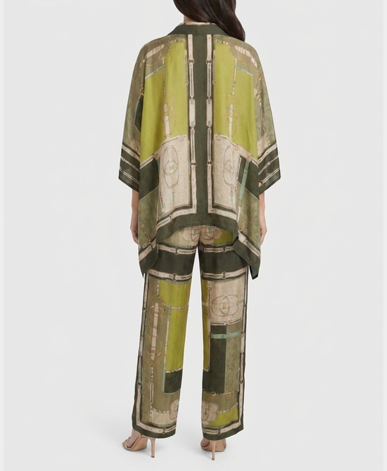 
Chain Print Blouse & Pants Set- 2 Pc Set in GREEN MULTI view 2
