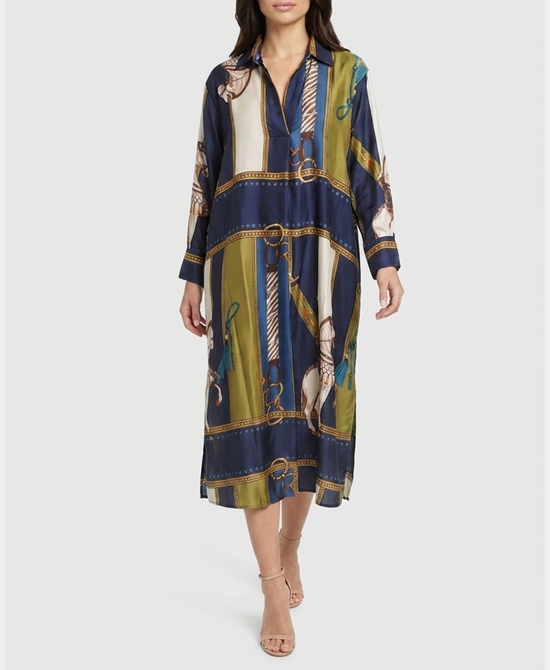 
Horse Print Dress in NAVY/GREEN view 1