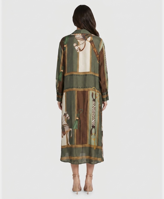 
Horse Print Dress in OLIVE/BROWN view 2