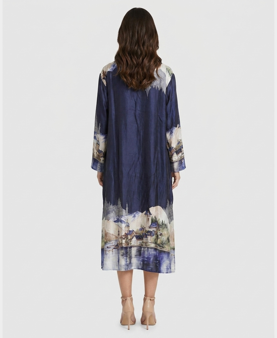 
Village Landscape Print Dress in NAVY MULTI view 2