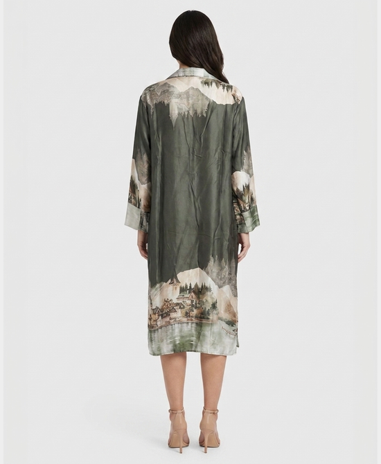 
Village Landscape Print Dress in OLIVE MULTI view 2