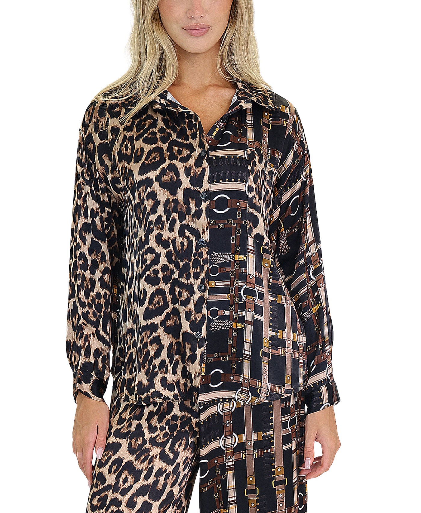 Leopard & Chain Print Blouse
