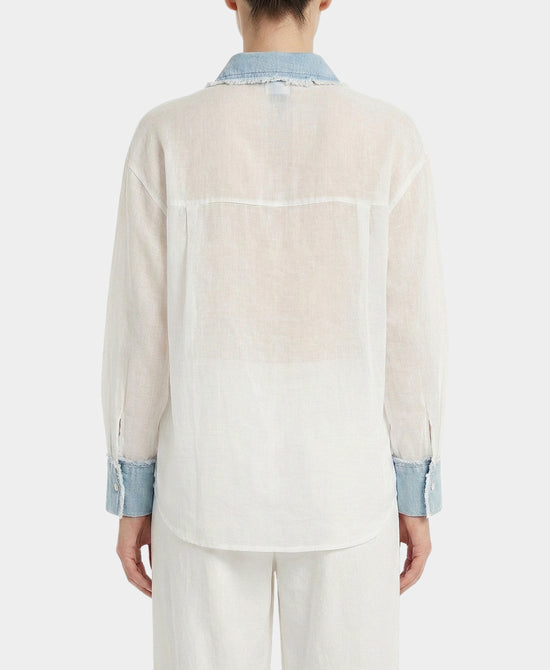 Sheer Eyelet Blouse w/ Denim Trim view 2