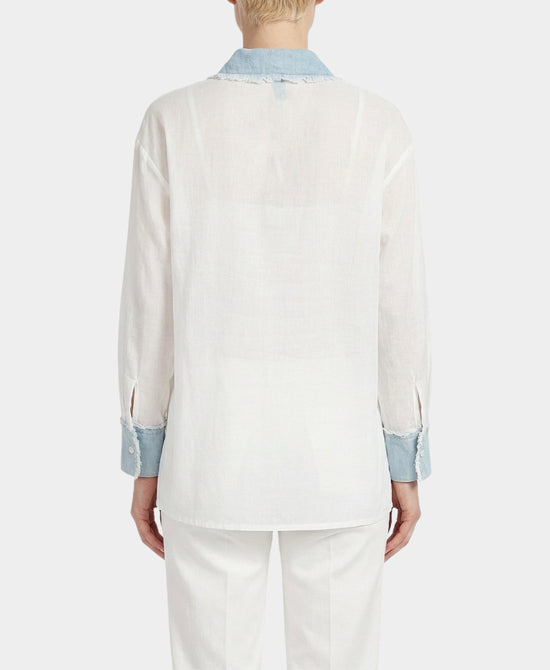 Sheer Eyelet Hi-Lo Blouse w/ Denim Trim view 2