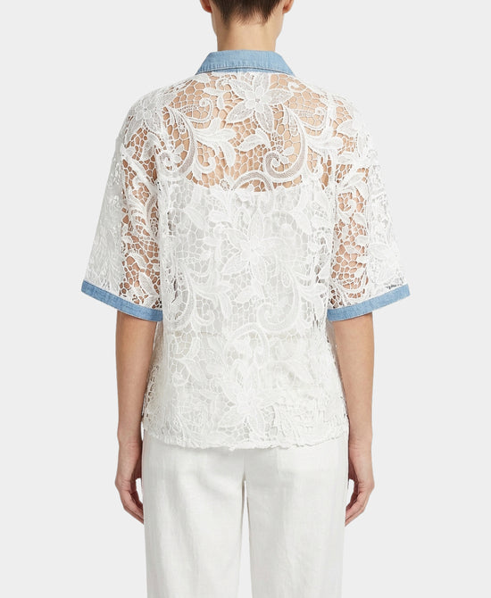 Crochet Lace Shirt w/ Denim Trim view 2