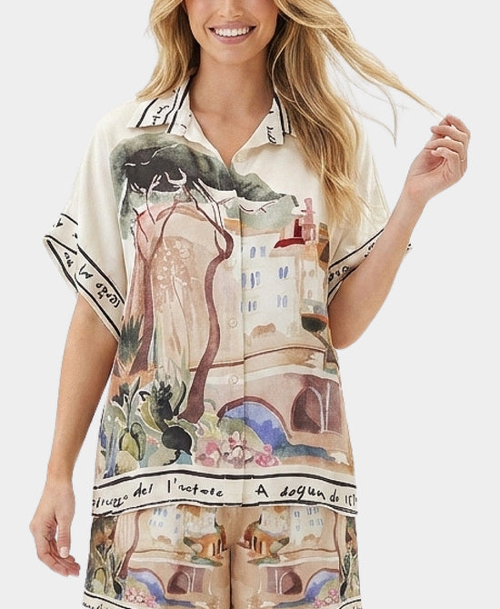 
Art-Inspired Scenic Print Top in IVORY view 1