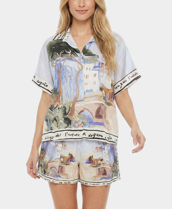 
Art-Inspired Scenic Print Top in BLUE view 1