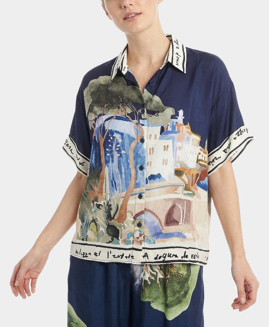 
Art-Inspired Scenic Print Top in NAVY view 1