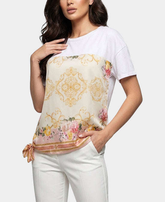 
Tee w/ Printed Silk Trim in YELLOW MULTI view 1