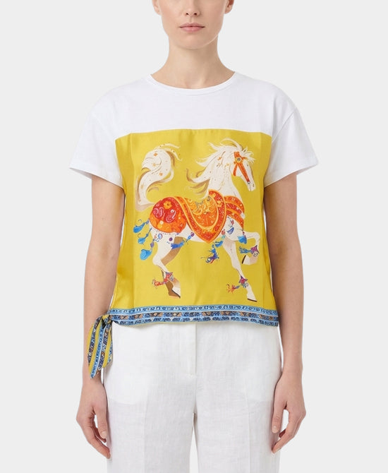 Tee w/ Horse Print Silk Trim view 1