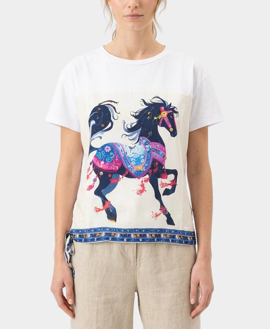 Tee w/ Horse Print Silk Trim view 1
